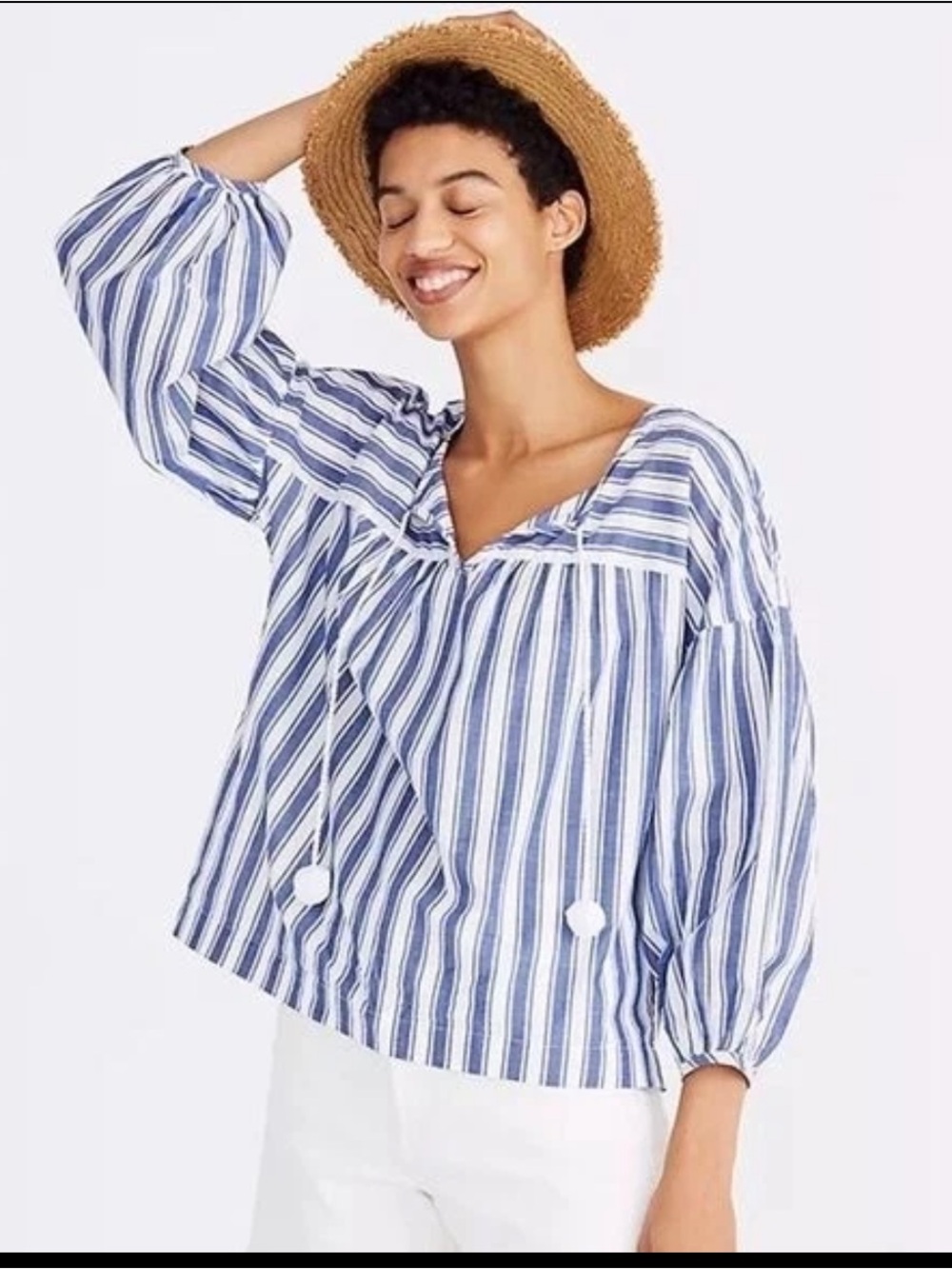 Madewell Peasant Top in Shea Stripe in Oxford Blue Top Size XL peasant Top
